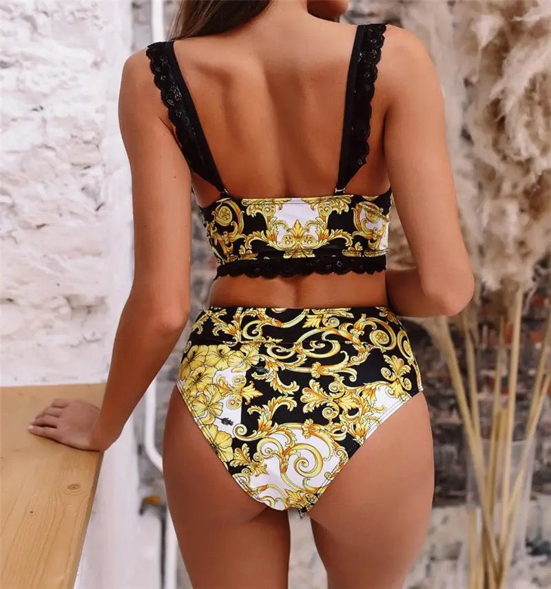 Vintage gold printed bikini