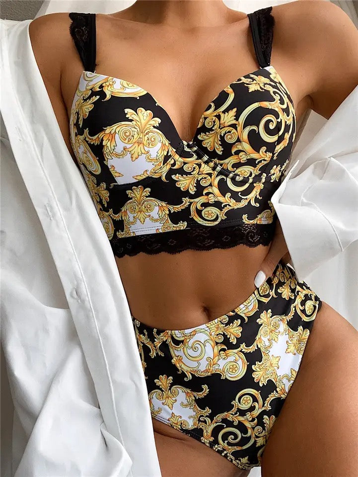 Vintage gold printed bikini