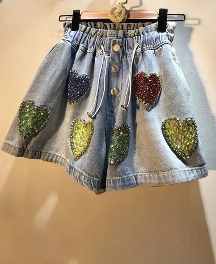 Hearted Denim Shorts