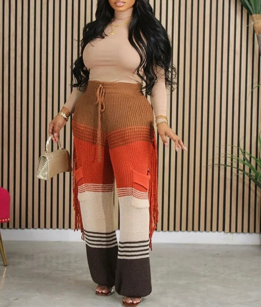 Color Block Tassel Pants