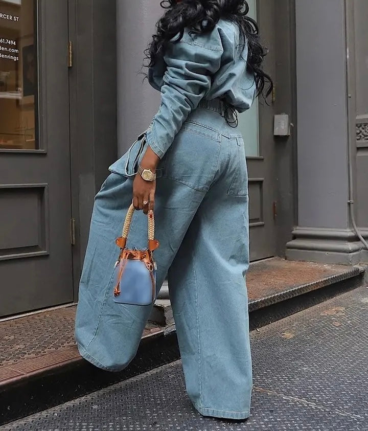 Denim Wide Leg Cargo Set