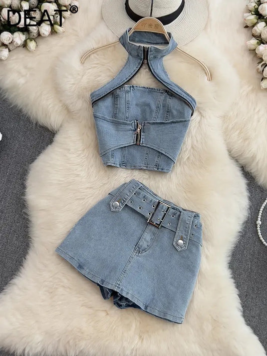 Denim Mini Skirt Set