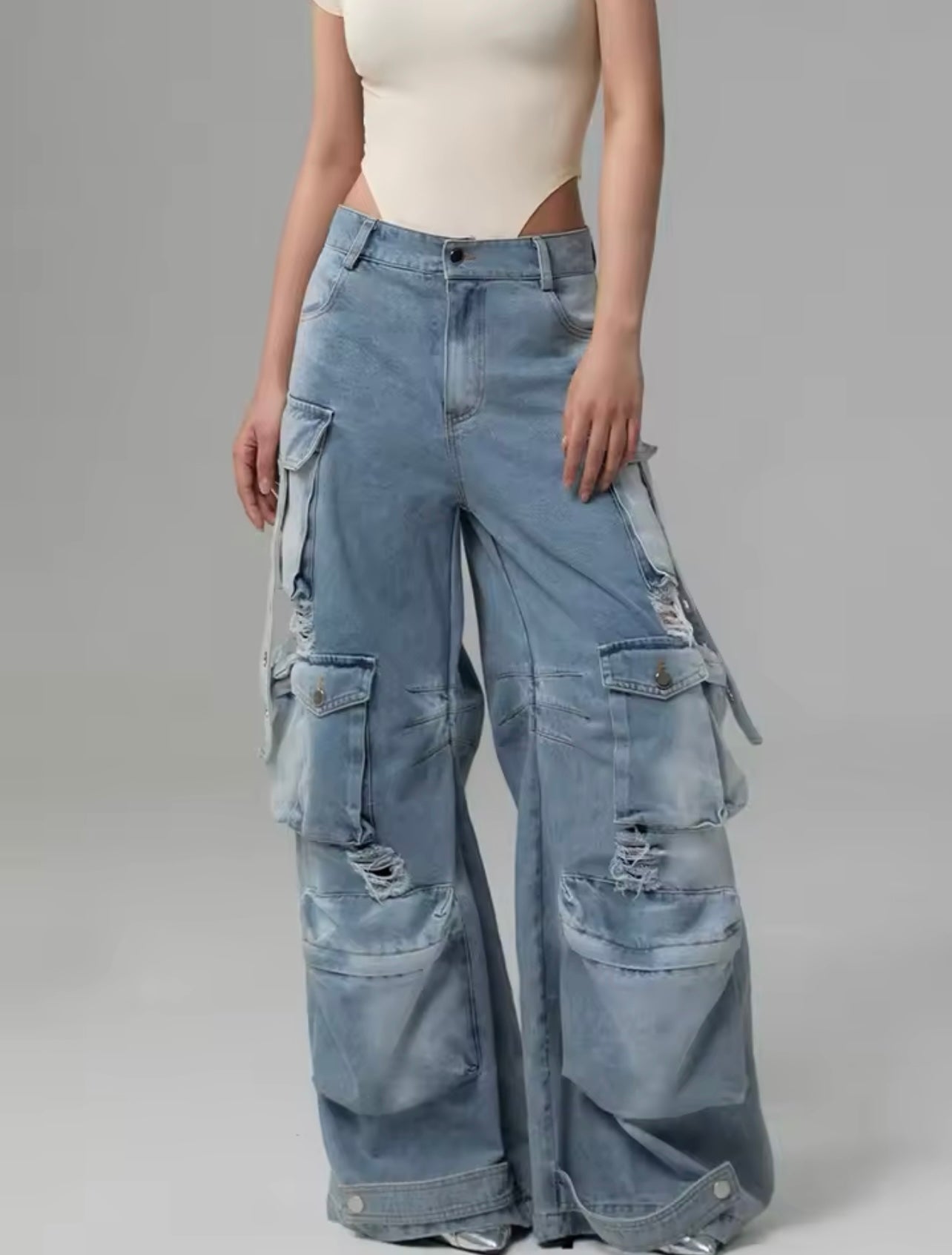 Wide Button Cargo Pants