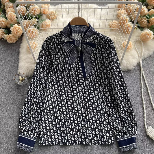 Bow Print Long Sleeve Top