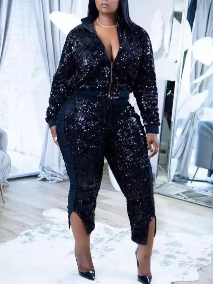 Plus size hot sale sequin pantsuit