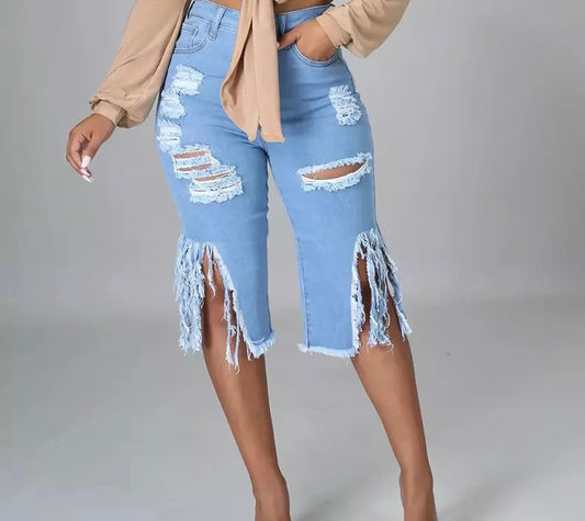 Ripped Tassel Denim Pants