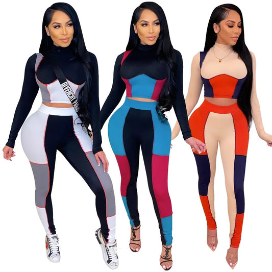 Patchwork Long Sleeve Track Suit