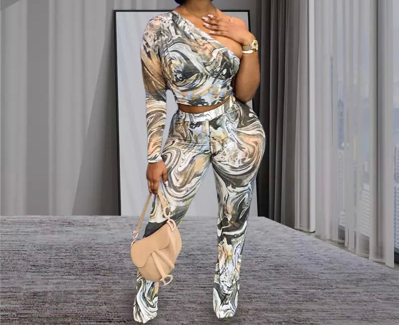 Retro Off Shoulder Pants Set