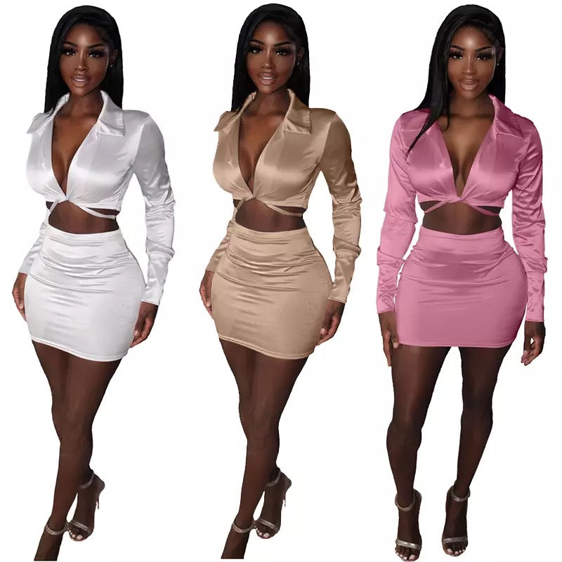 Long Sleeve Mini Skirt Set