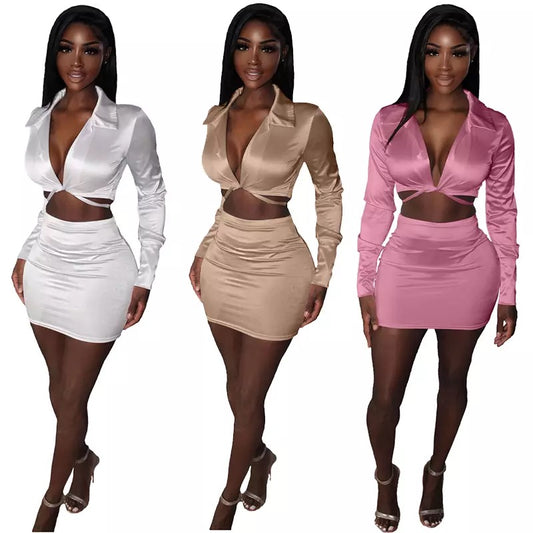 Long Sleeve Mini Skirt Set